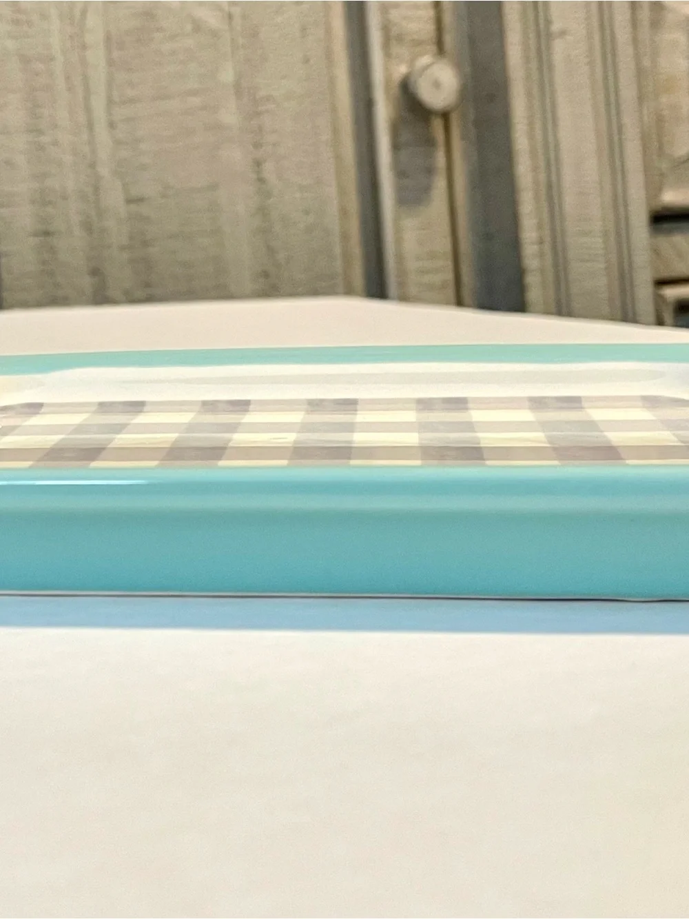 *EUC* Pioneer Woman Sweet Romance Gingham Design-DBL Butter Dish Base -Blue~Grey